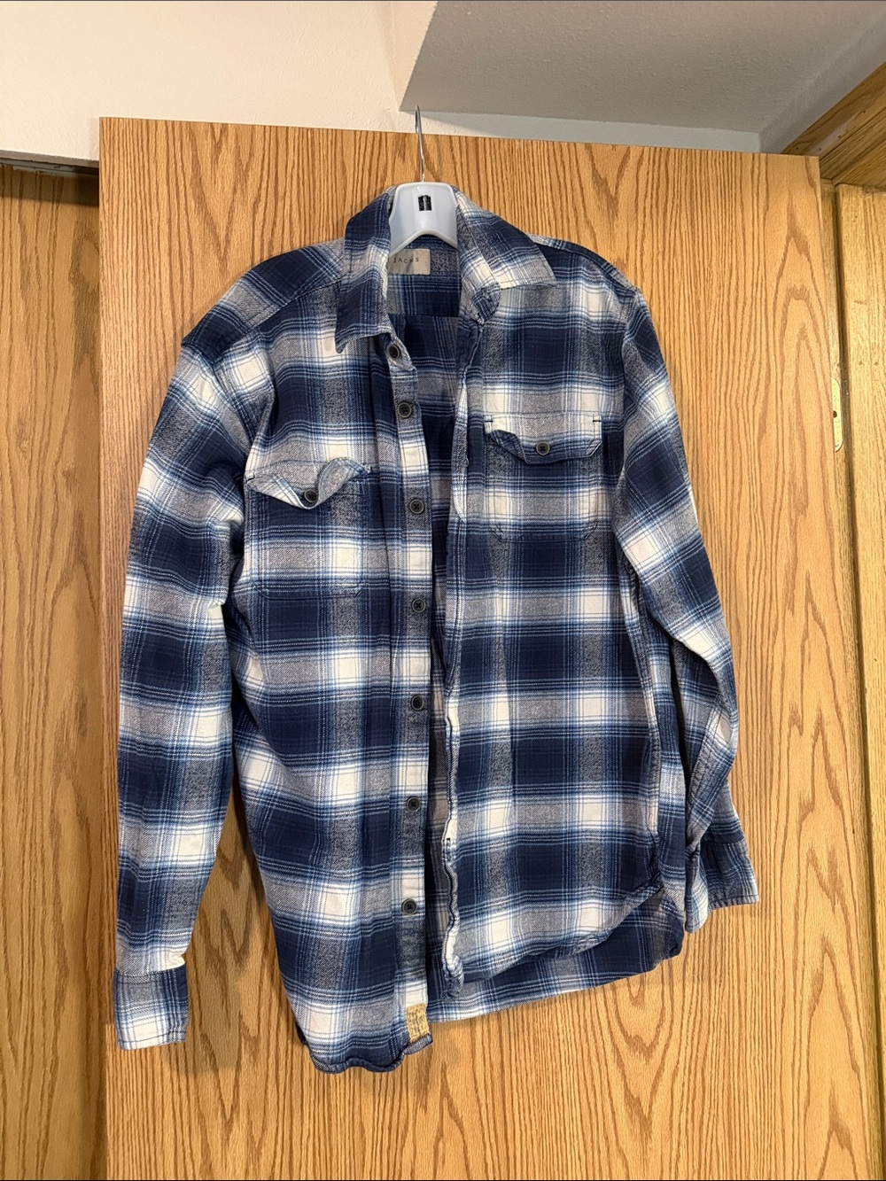 Blue and White Plaid Flannel Button-Up Shirt/ Jacket
